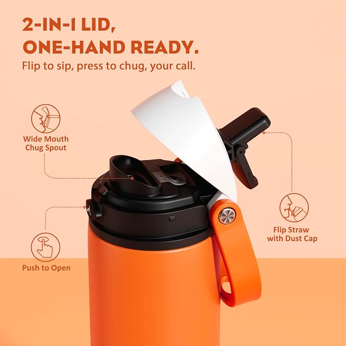 POWCAN 18 oz Steel Insulated Water Bottle: 2-in-1 Push-Button Spout & - Image 2