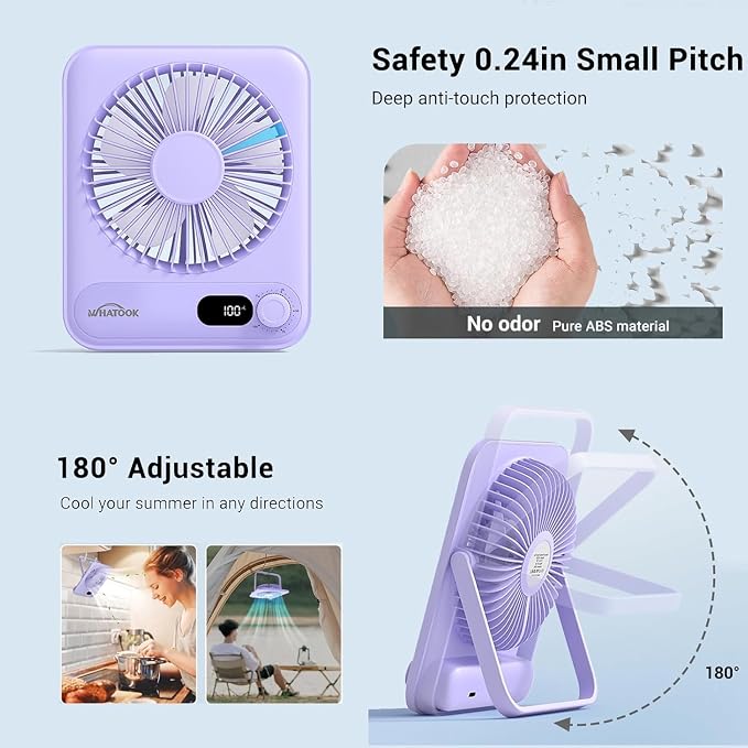 WHATOOK Small Desk Fan Personal Fans: 5000mah 25 Hours Battery Office Quiet - Image 5