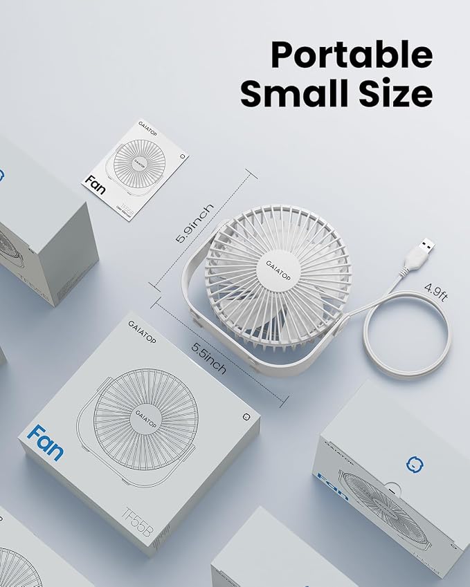 Gaiatop USB Desk Fan, 3 Speeds Strong Airflow, 5.5 Inch Portable 90° Rotate - Image 7