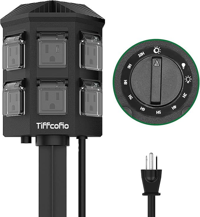 TiFFCOFiO Outdoor Power Strip Timer, Dusk to Dawn Light Sensor Countdown by TiFFCOFiO