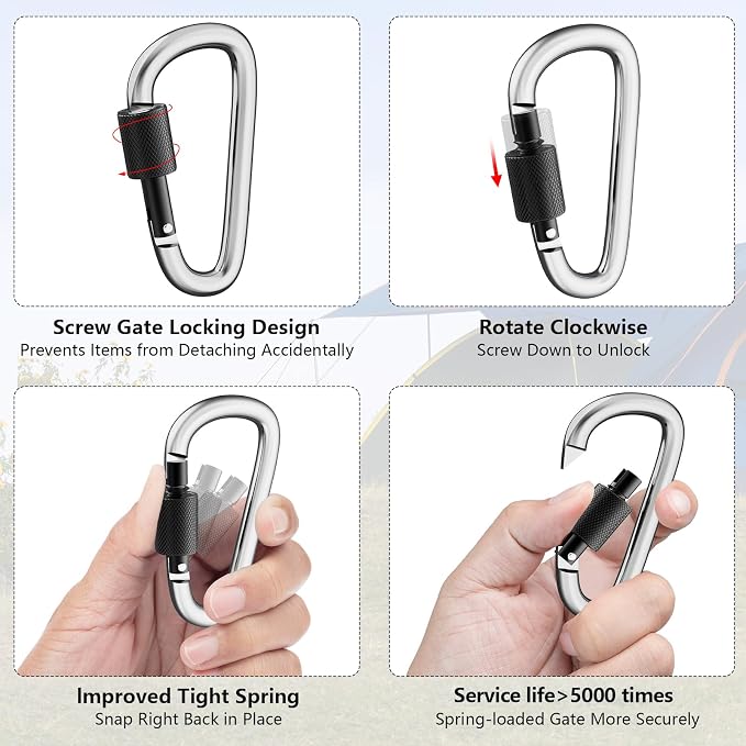sprookber 3" Locking Carabiners | Keychain Carbineers D Ring Key Clip Spring - Image 3