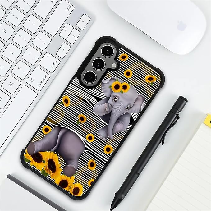 for Samsung Galaxy S24 S25 Plus Case, Cute Little Elephant Sunflower White Line - Image 7