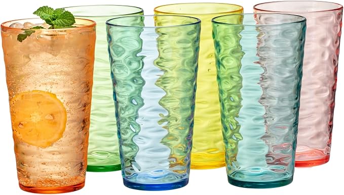 20oz Acrylic Glasses, Water-Ripple Design Shatter-Proof Plastic Cups, Reusable by MIYOPESI