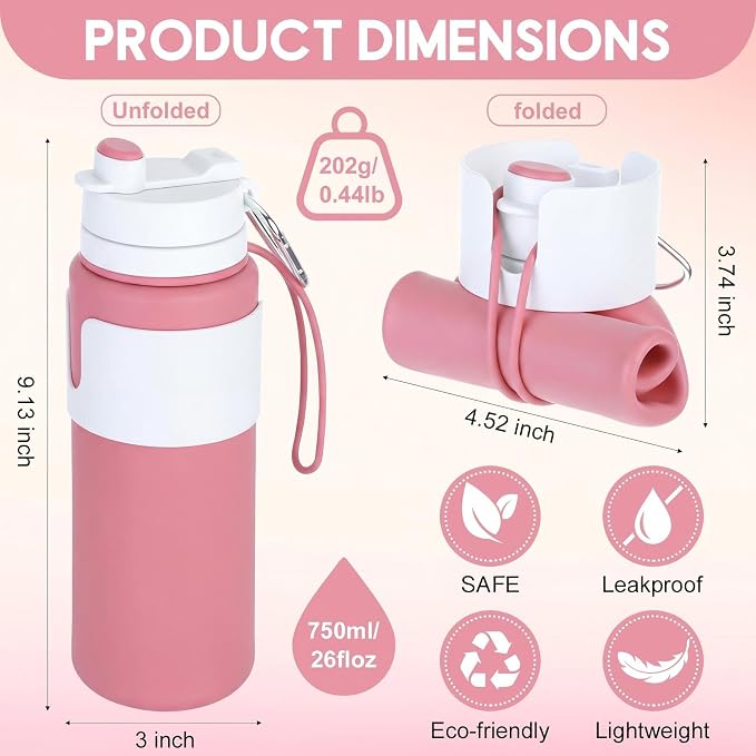 LemonRoad 2 Pcs 26 oz Silicone Collapsible Water Bottle, Portable Foldable - Image 2