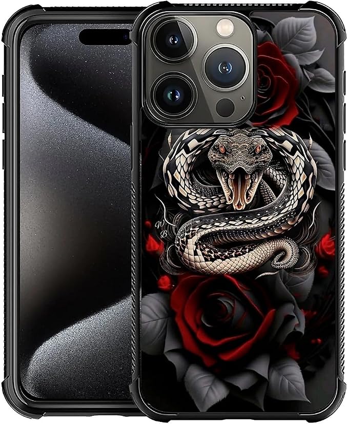 for iPhone 16 Pro Max Case, Entwined Rose Snake Pattern Graphic Design Girl Boy by FKBRCL4U