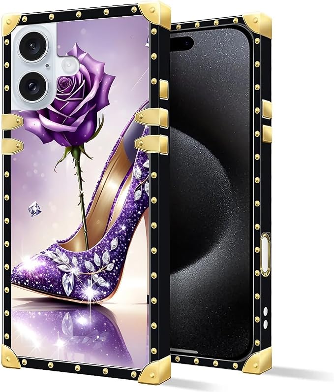 Compatible with iPhone 16 Plus Case, High Heeled Purple Diamond Rose Luxury - Image 3