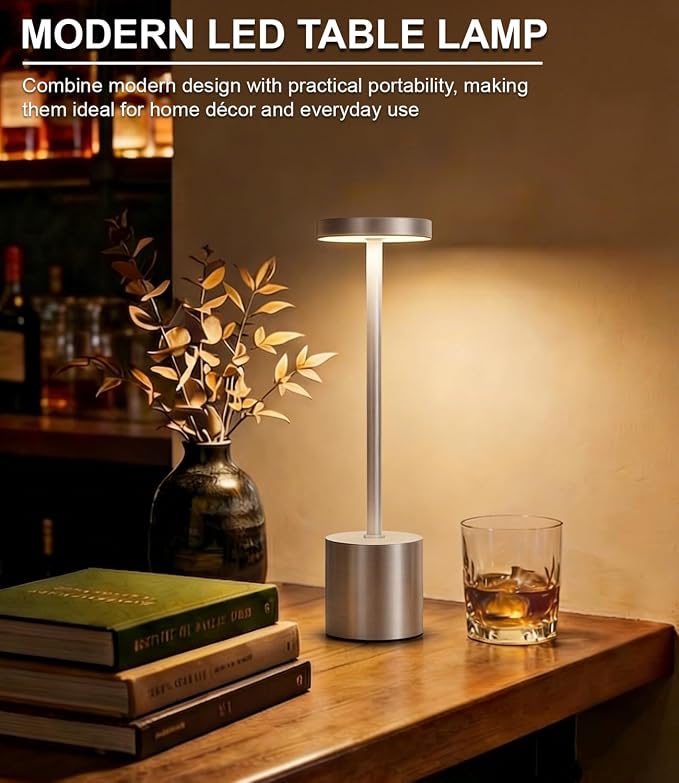 Silver Cordless Table Lamp Rechargeable - Image 9