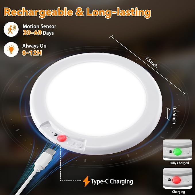 KYEKIO Rechargeable Ceiling Light 2Pack, 3 Color Magnetic Shower Lights - Image 2