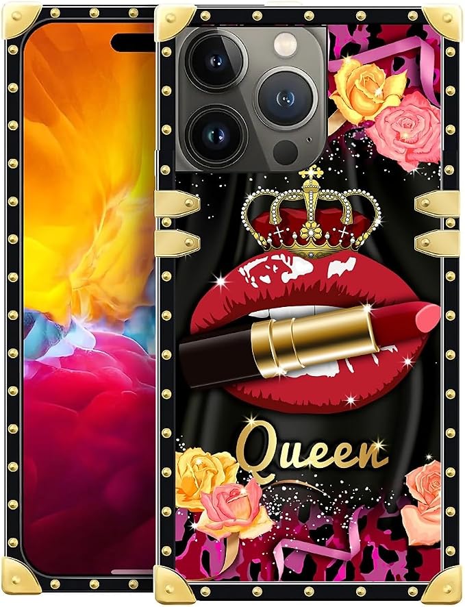 Compatible with iPhone 15 Pro Case, Queen Lip Crown Leopard Print Luxury Golden by Unknown