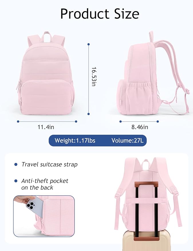 Uselike Travel Backpack for Women, 15.6 Inch Laptop Backpack, Quilted College - Image 3