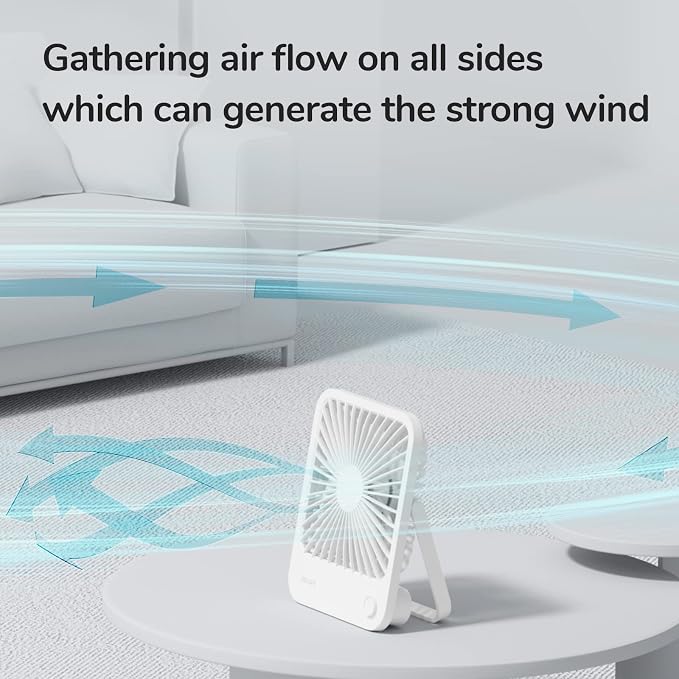 JISULIFE Small Desk Fan Battery Operated, 180° Foldable Portable Fan, 4 Speeds - Image 6