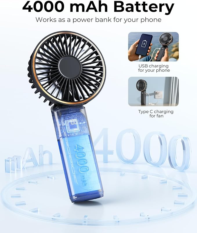 TUNISE Portable Handheld Fan, Portable Fan Rechargeable, 180° Adjustable - Image 4