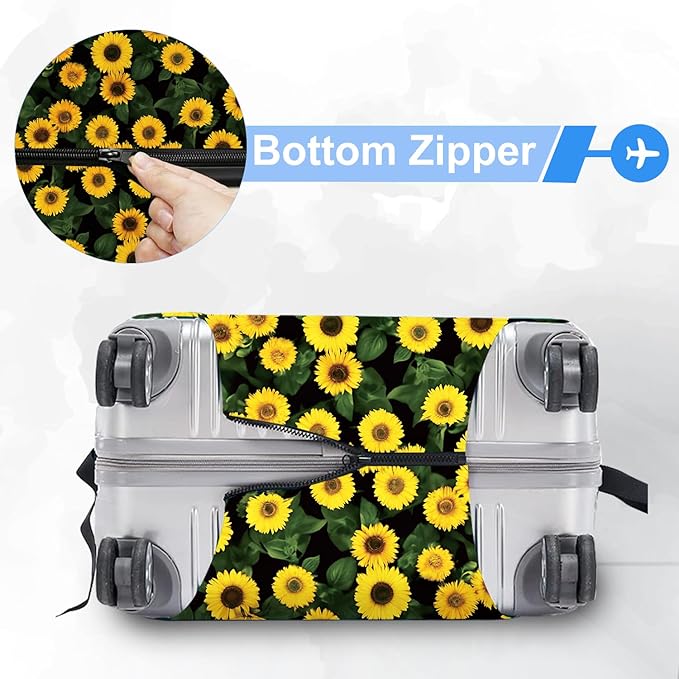 ANNA QUEEN Sunflowers Travel Luggage Cover -Stretchable Airplane Suitcase - Image 5