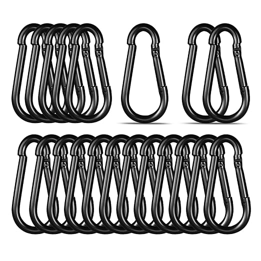 Black Carabiner, Heavy Duty Galvanized Steel Spring Snap Hook Carabiner Clips by High-PQ
