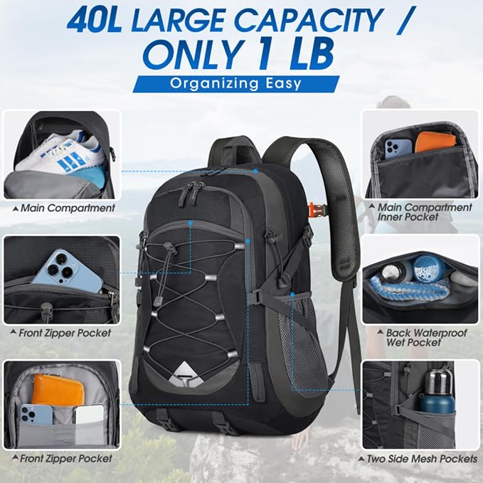 IGOLUMON Hiking Backpack 40L Packable Lightweight Camping Backpack Men Women - Image 5