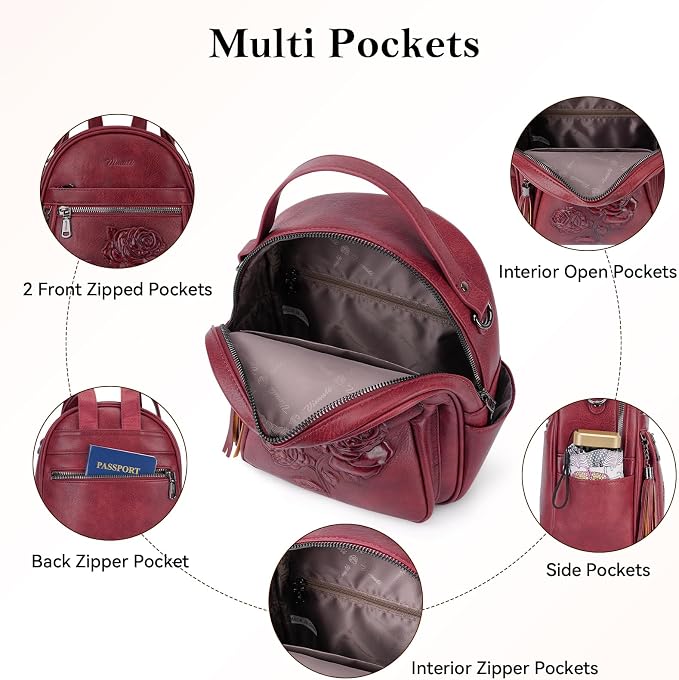 Mini Backpack Purse for Women, Embossed Vegan Leather Small Backpack Fashion - Image 5