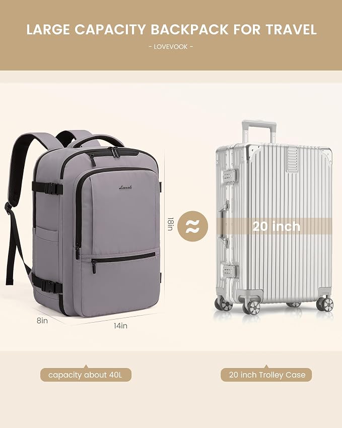 LOVEVOOK Travel Backpack for Women & Men, 40L Large Carry On Backpack Airline - Image 3