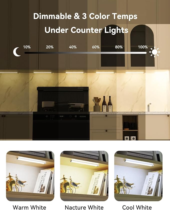 12 Inches Under Cabinet Lighting 3 Packs, Rechargeable Motion Sensor Light - Image 3