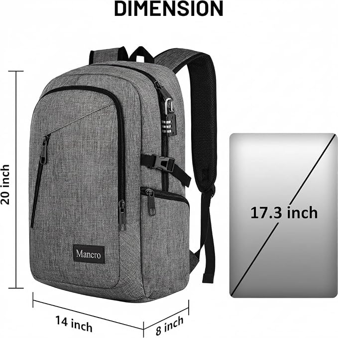 Mancro 17.3 Inch Business Laptop Backpack Large Travel Backpack Lightweight - Image 5