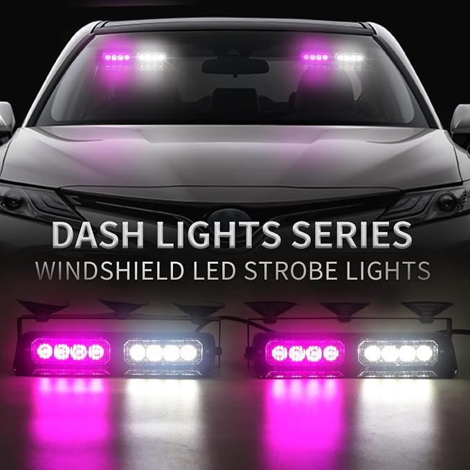 XRIDONSEN 2 in 1 Emergency Dash Strobe Lights Purple White Interior Front/Rear - Image 2