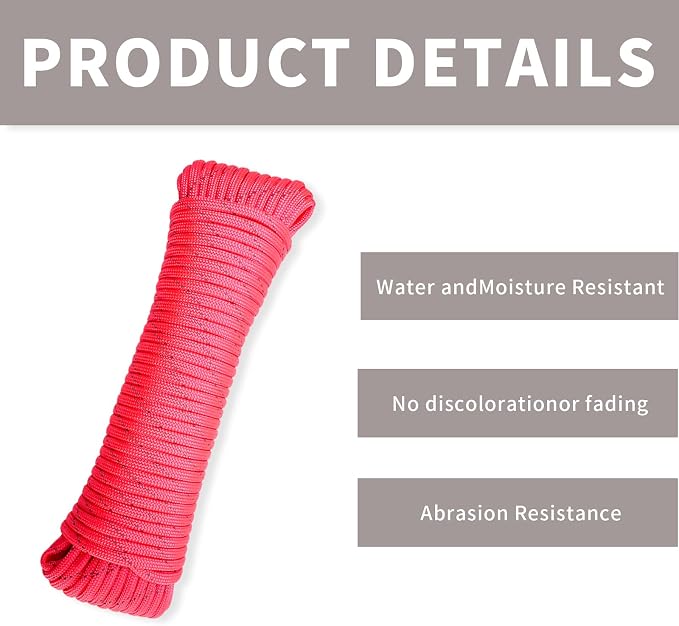 Paracord Rope, Reflective III Parachute Cord 7 Strand Core 550lb, 50ft Pink - Image 2