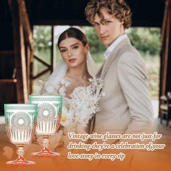 XUWAIDSGN 12Pcs Plastic Vintage Wine Glasses 13.5oz Reusable Embossed Goblet - Image 7