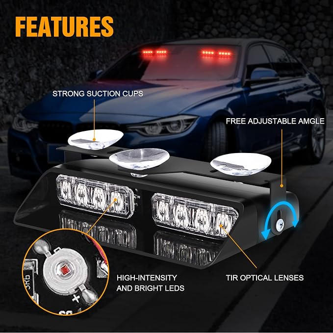 XRIDONSEN 2 in 1 Red Emergency Dash Lights Warning Safety Flashing Interior - Image 3
