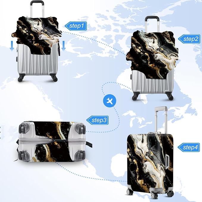ANNA QUEEN Black White Gold Marble Luggage Cover- Stretchable, Water Resistant - Image 6