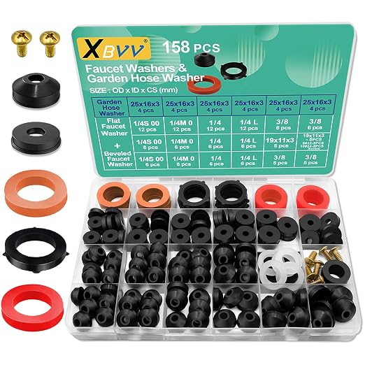 XBVV 158 Pcs Faucet Rubber Washers and Garden Hose Gasket Assortment Kit by XBVV