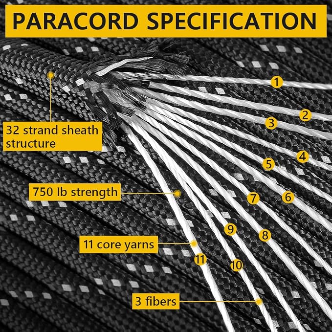 750Ib Reflective Paracord Rope, 4mm 11 Strand Parachute Spool Cord - Image 5
