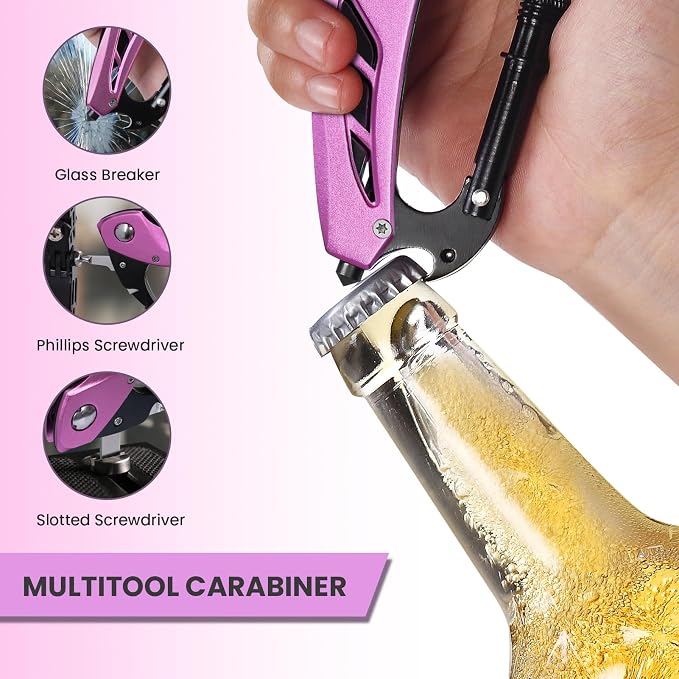 FUNBRO Pink Multitool Carabiner, Stocking Stuffers Gifts - Image 2
