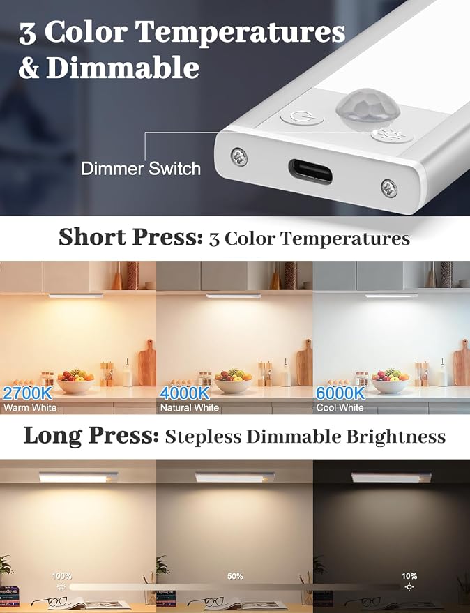 Under Cabinet Lighting with Charging Station, 2200mAh Rechargeable Motion - Image 3