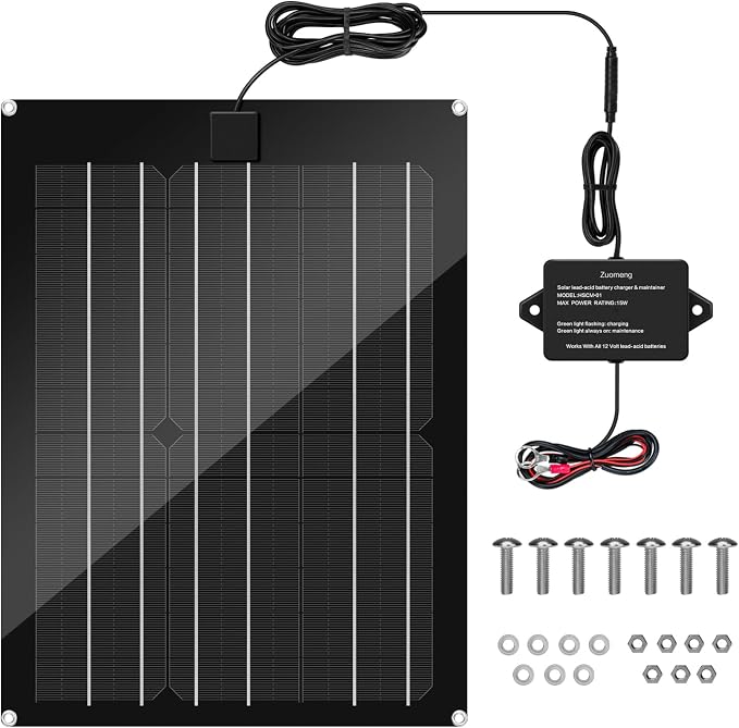 Solar Battery Charger Maintainer, Zuomeng 15W Solar Panel Kit by Zuomeng