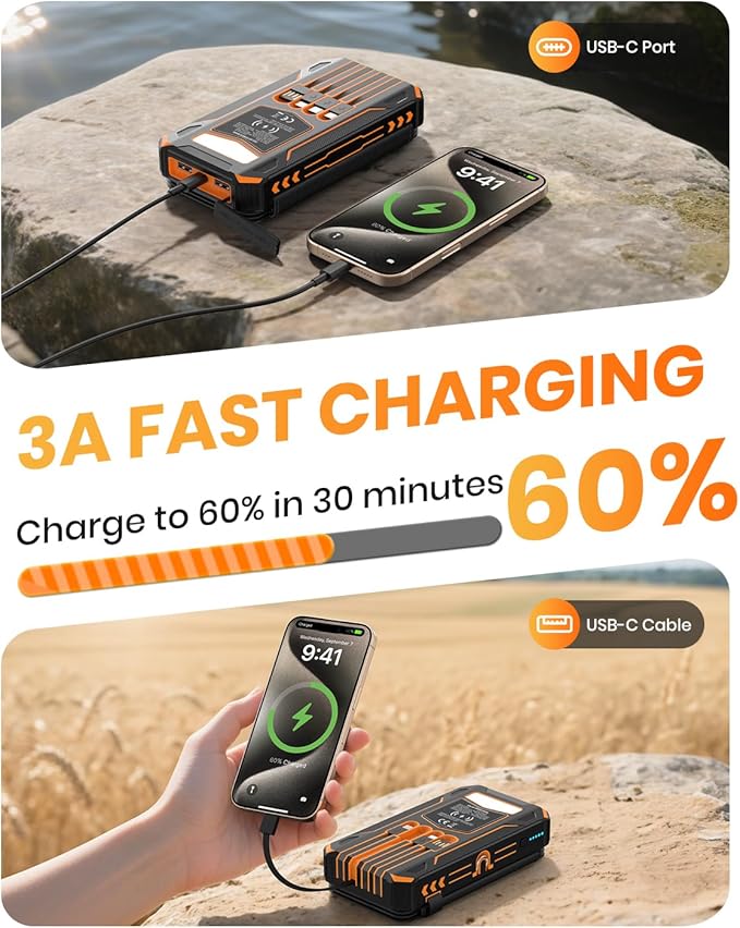 SOARAISE Solar Charger Power Bank - 48000mAh Wireless Portable Charger Built-in - Image 4