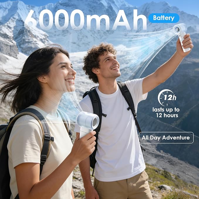 Portable Misting Fan Handheld Powerful Turbo Fan, 100 Speeds, 6000mAh - Image 5