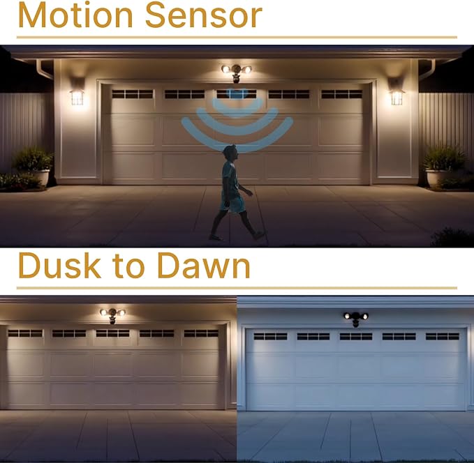 LED Black Motion Sensor 2-Light Bullet Flood Light- 3000K Adjustable Dual Head - Image 4