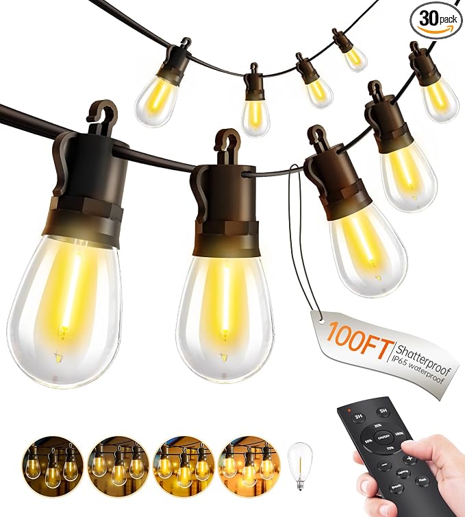 Outdoor String Lights Patio LED Light Outside - 30M 28+2 S14 LED by Unknown