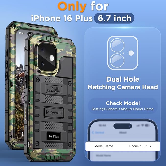 Mitywah Waterproof Case for iPhone 16 Plus, Shockproof Heavy Duty Case - Image 2