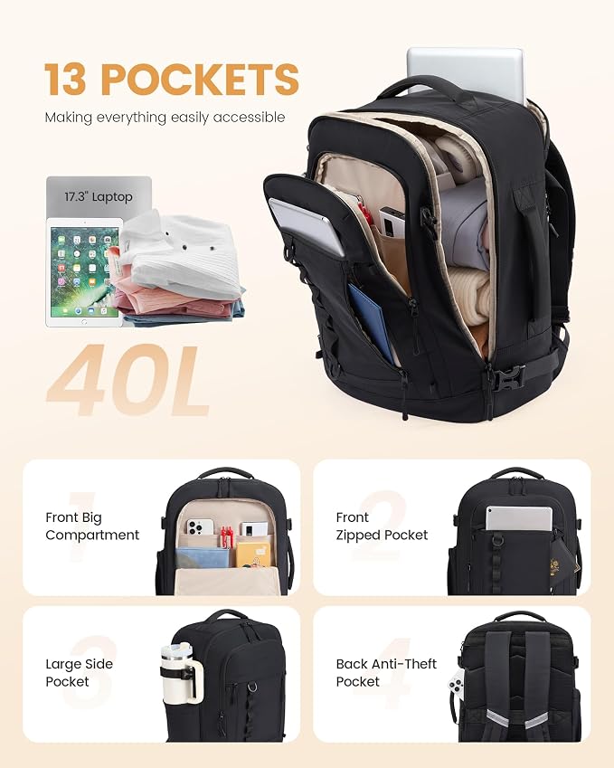 LOVEVOOK 40L Travel Backpack for Men Women, Waterproof Carry On Backpack for - Image 3