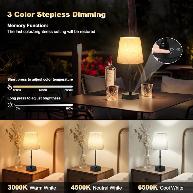 Wowag Cordless Table Lamp, 5000mAh Rechargeable Battery Operated Desk Lamp - Image 2