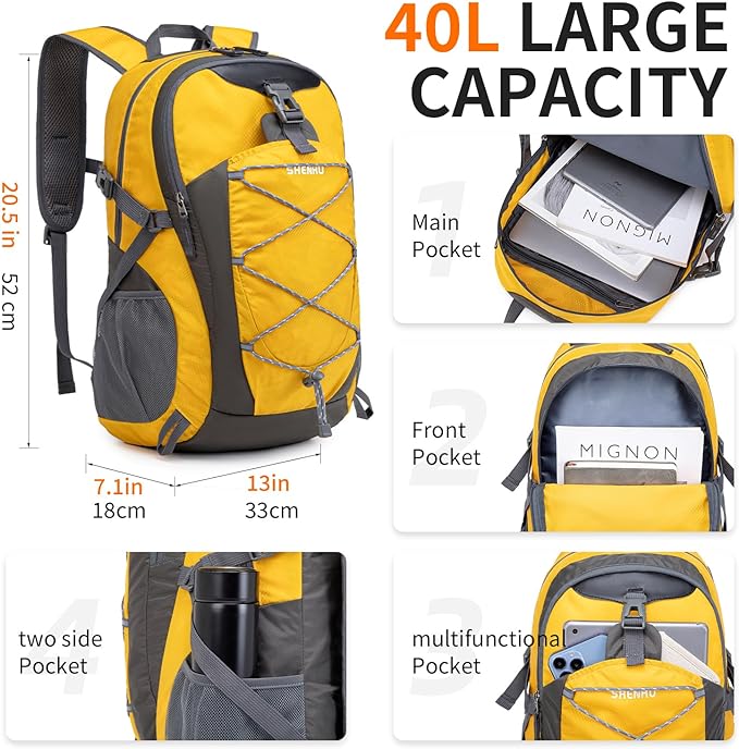 40L Hiking Backpack Lightweight Daypack Waterproof Travel Camping Backpack - Image 3