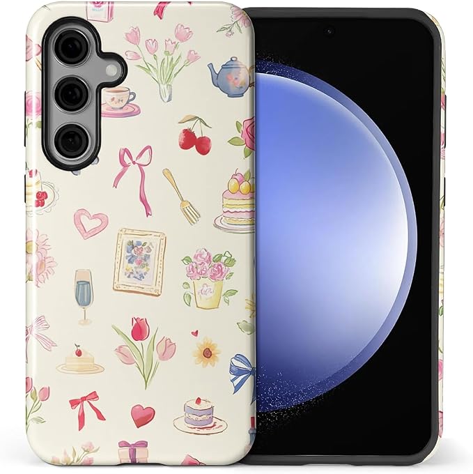 for Samsung Galaxy S24 Case, HL2 Aesthetic Bow Preppy Collage Hybrid 2 Layer by Unknown