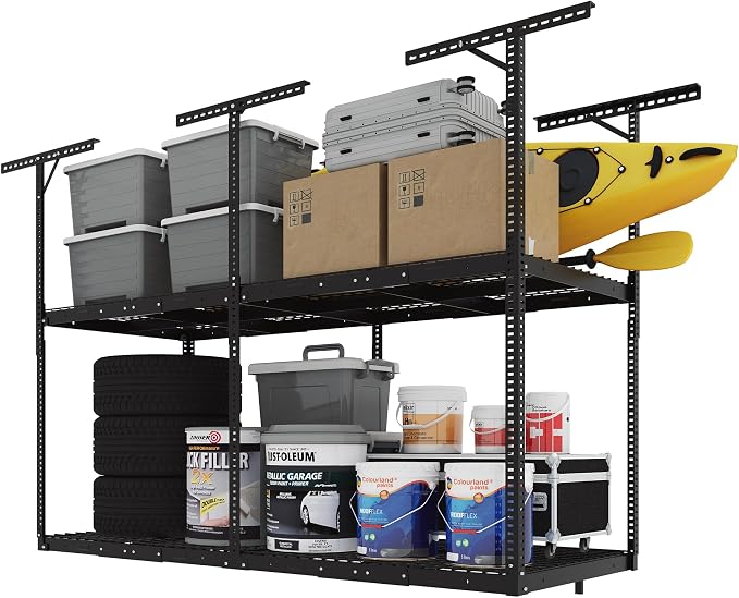 FLEXIMOUNTS 3x8 2-Tier Overhead Garage Storage Rack – Adjustable Heavy Duty by FLEXIMOUNTS