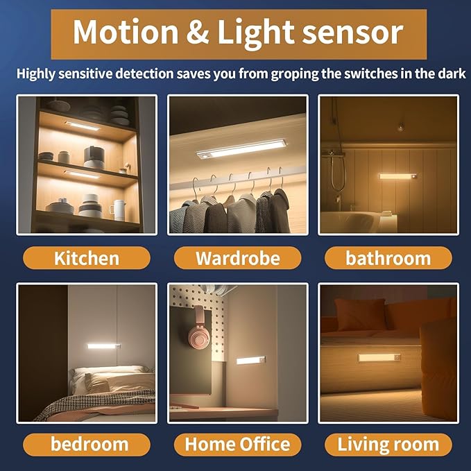 12" Under Cabinet Lights, 88 LED Operated Motion Sensor Light Indoor, 2200mAh - Image 6