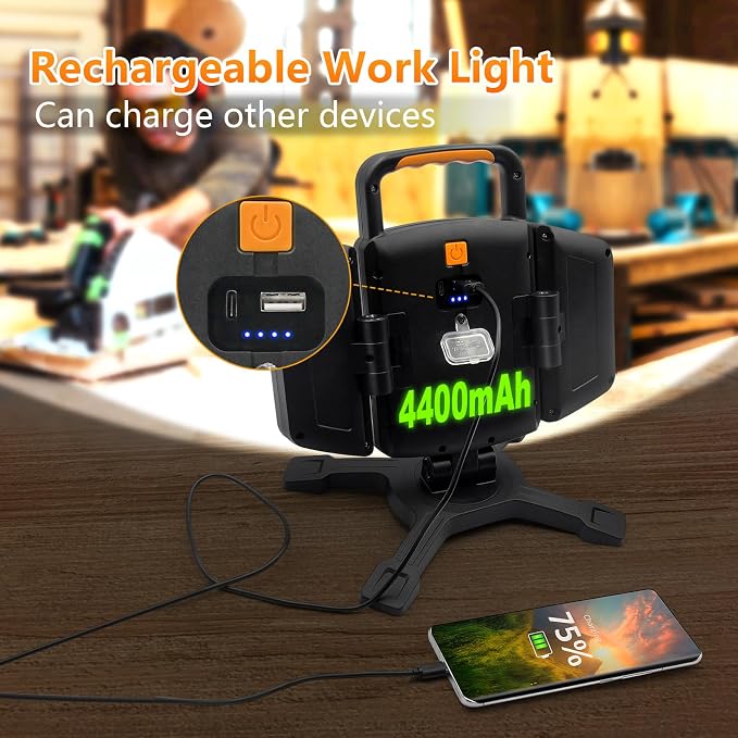 Tresda 30W Rechargeable Work Light, 3000 Lumen Magnetic Work Light Battery - Image 5