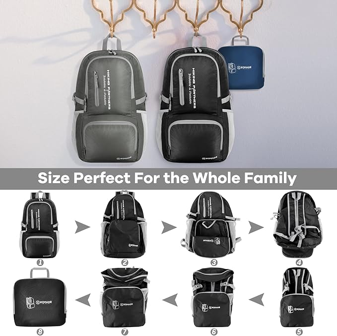 ZOMAKE Lightweight Packable Backpack, 35L Light Foldable Hiking Backpacks Water - Image 5