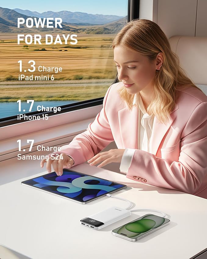 charmast Portable Charger with Built in Cables, 10000mAh Slim Power Bank - Image 5
