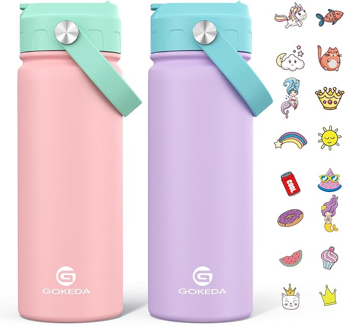 GoKEDA 18oz Kids Water Bottle, 2 Pack Insulated Bottles by Unknown