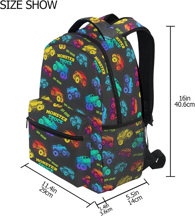 Wamika Monster Truck Kids Backpack Blue Racing Cars School Backpacks Boys Girls - Image 2