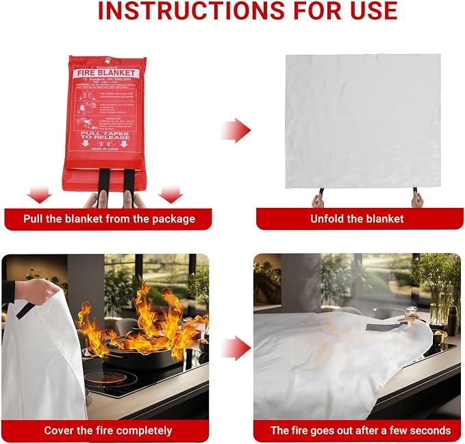 Heavy-Duty Emergency Fire Blanket, 1 Pack – Fireproof Fiberglass Blanket - Image 5